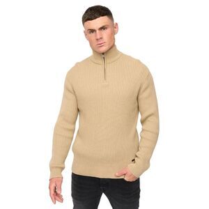 Crosshatch Mens Havaline Knitted Quarter Zip Pullover / Stone
